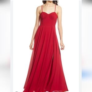 LULUS Bustier Pleated Sleeveless Maxi Dress. Red. Size Small– NWT